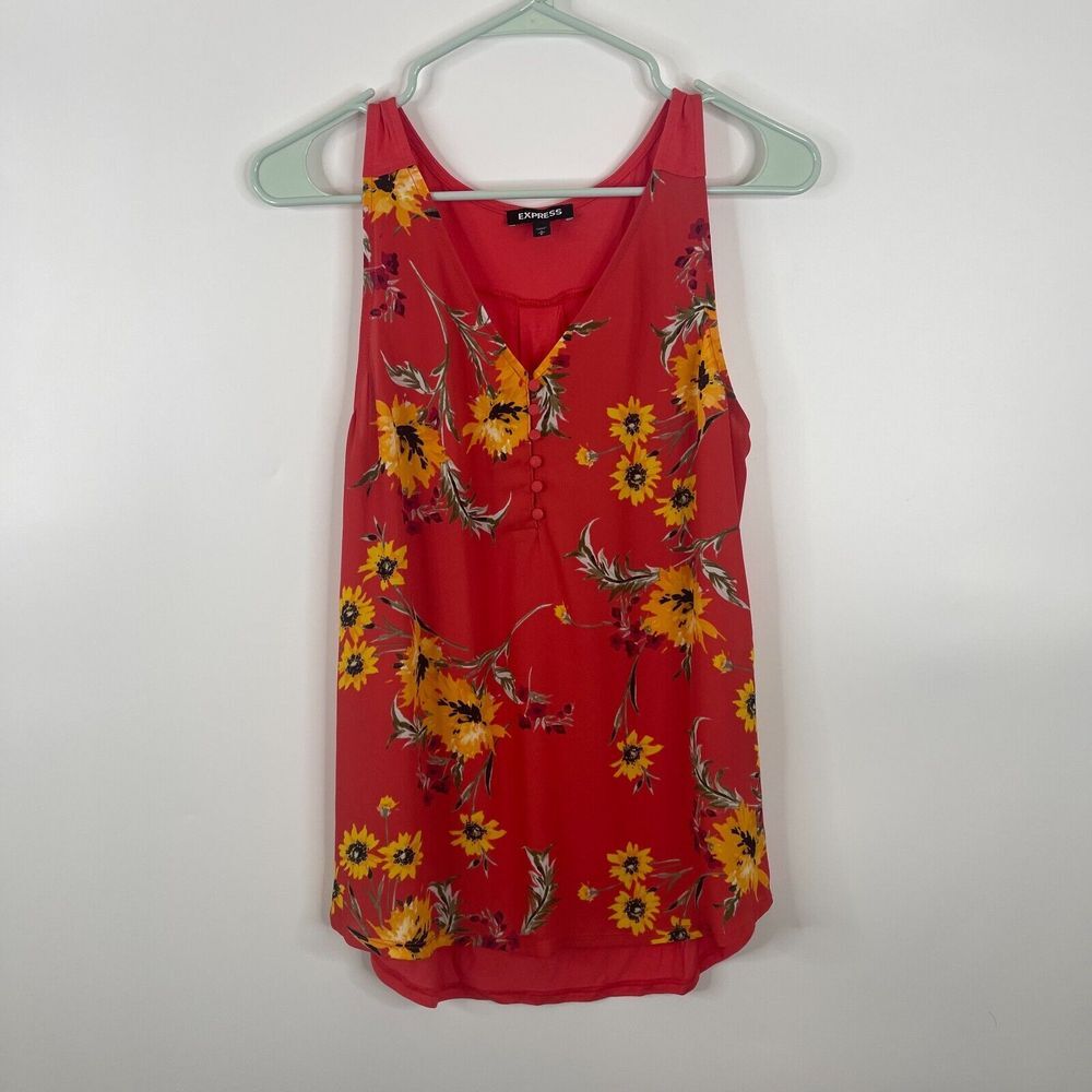 Express Womens Top Blouse Size S Floral V Neck Sleeveless‎ Daisies Pink